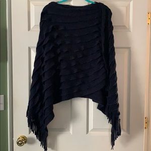 Navy Blue ruffle fringed poncho